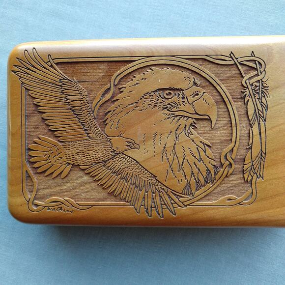 Wilderness Woods Eagle Box & Set of 8 Cork Coasters laser etched wood vintage - Picture 3 of 15
